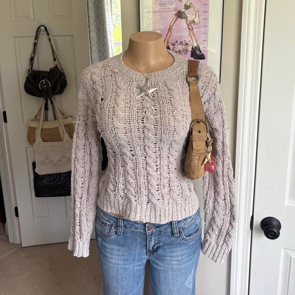 Y2K 2000s American eagle minimalist Chunky Cable Knit Cottagecore Sweater